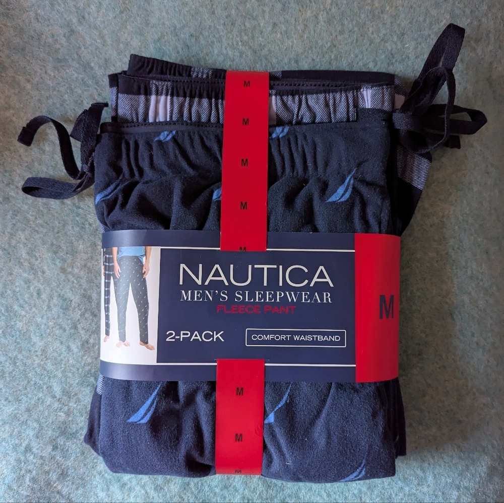 Brand New Nautica Size Medium Mens Blue & White Sleepware Fleece Pants